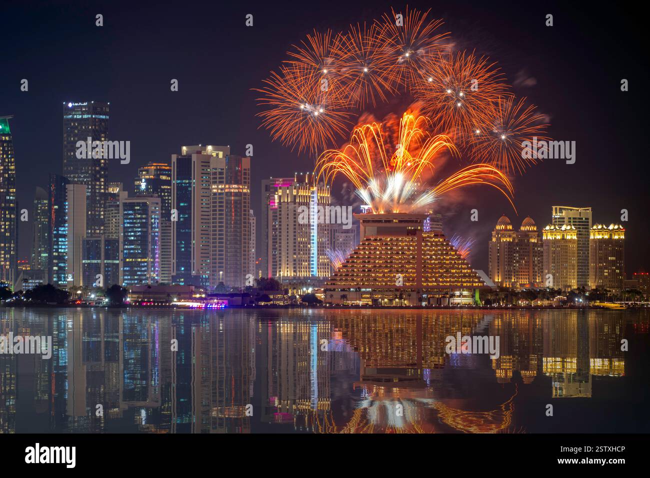 Fireworks at Qatar international Food festival 2025. QIFF 2025 Stock ...