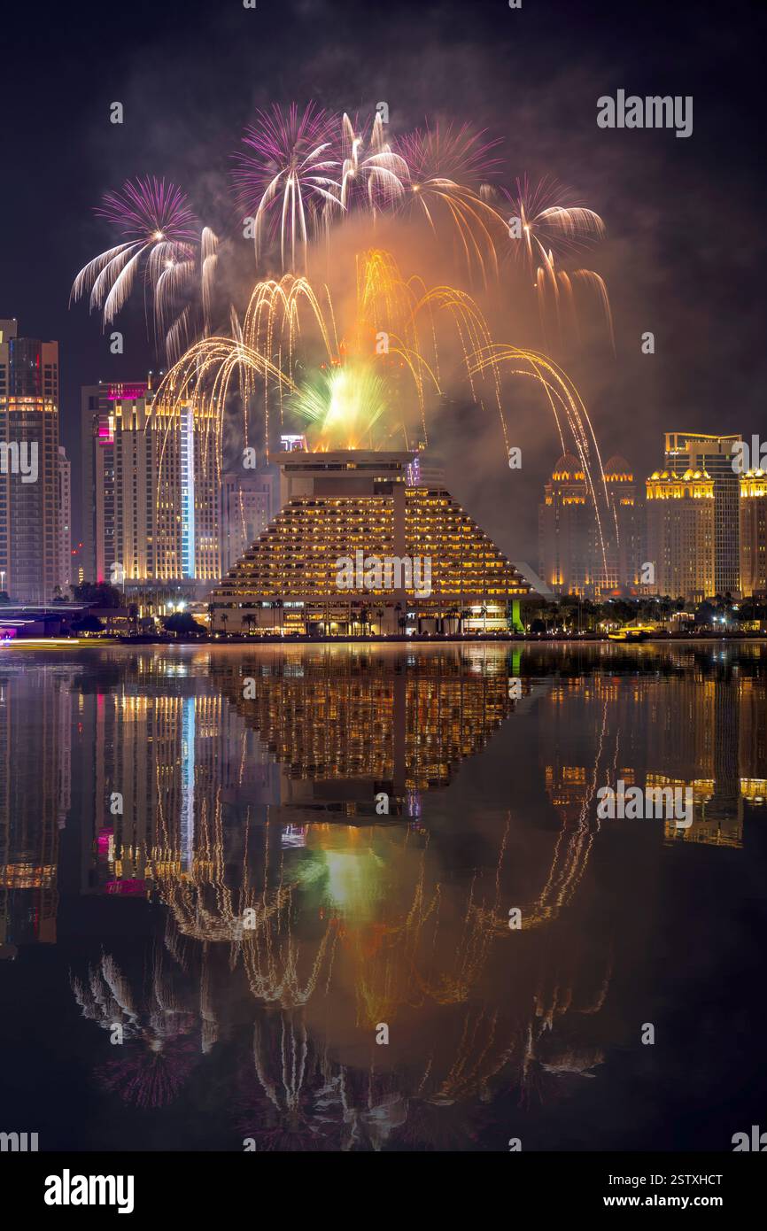 Fireworks at Qatar international Food festival 2025. QIFF 2025 Stock ...