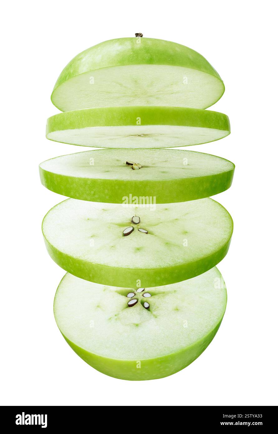Sliced green apple isolated on white background Stock Photo