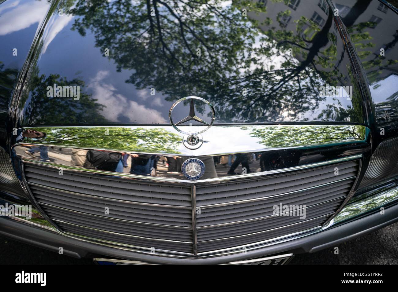 BERLIN - MAY 04, 2024: The famous three-beam star of Mercedes-Benz ...