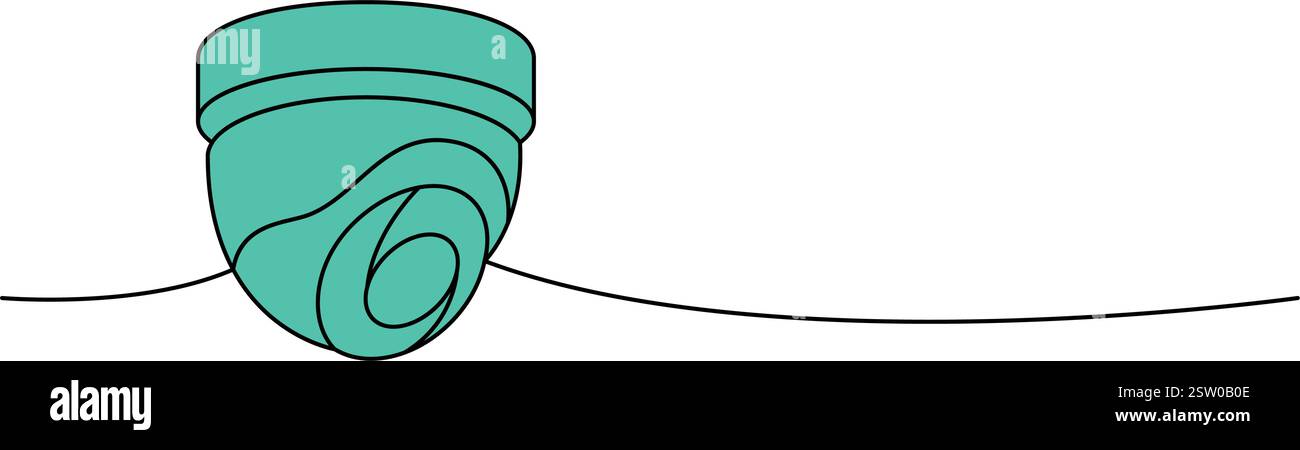 Fixed CCTV camera one line colored continuous drawing. Video surveillance. Vector illustration Stock Vector