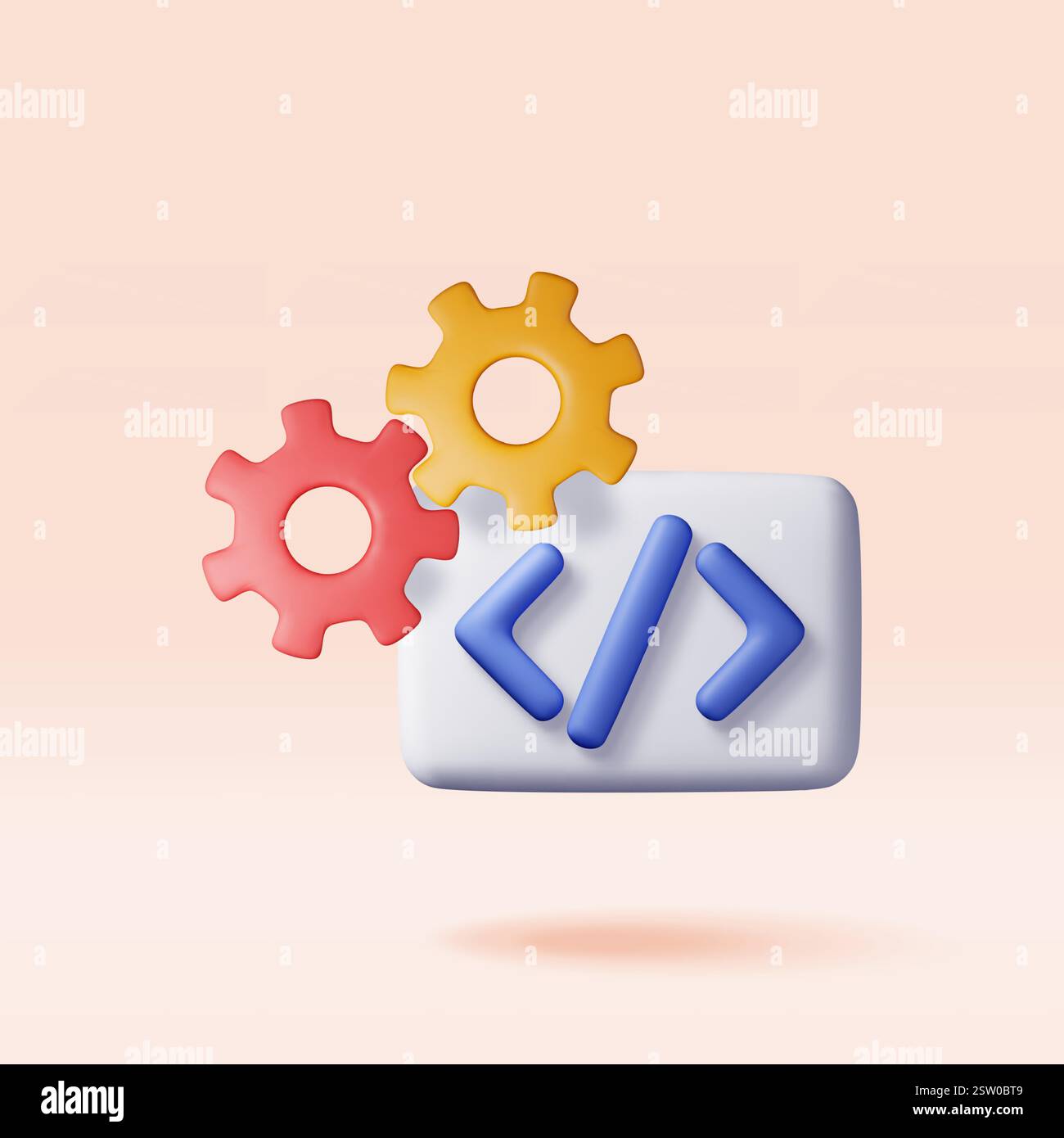 3d code icon and gear cogwheel isolated. Stock Vector