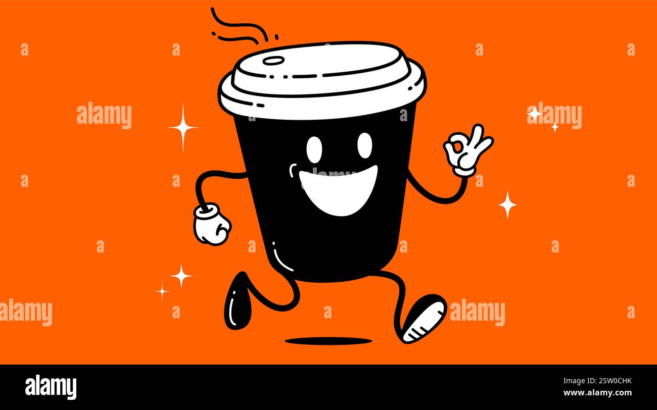 Coffee cup, funny character mascot Stock Vector
