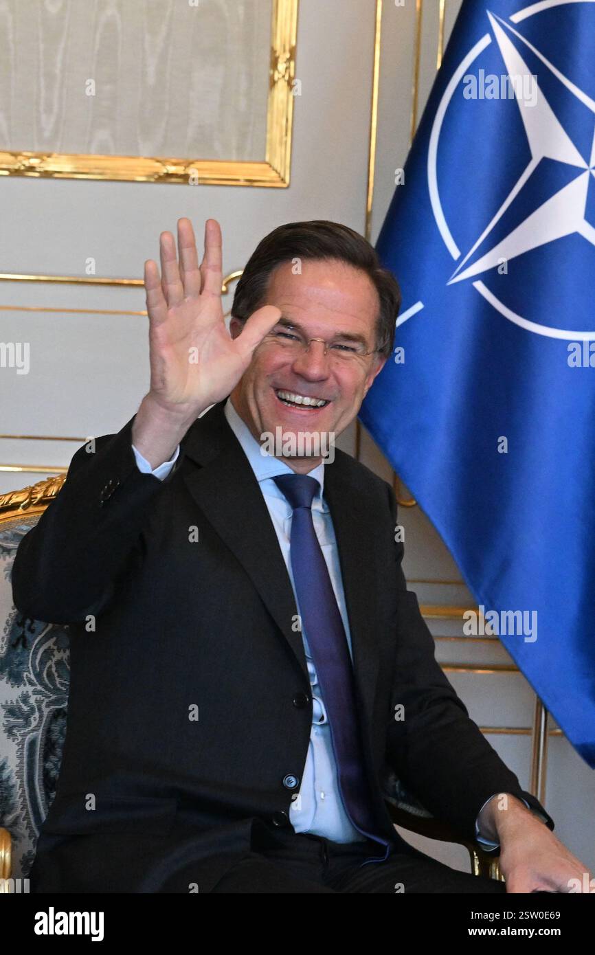 NATO Secretary General Mark Rutte smiles at a meeting with Slovak