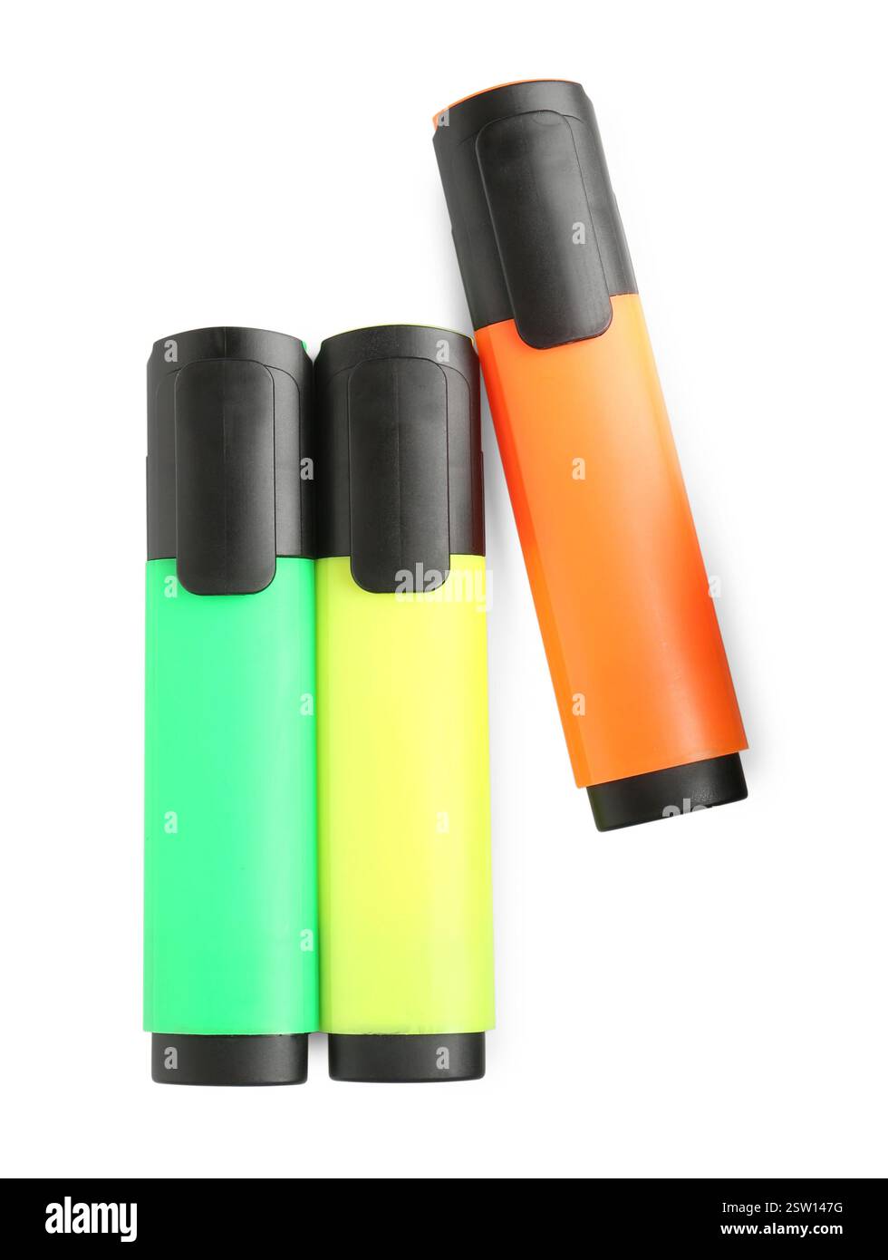 Bright highlighters isolated on white, top view Stock Photo
