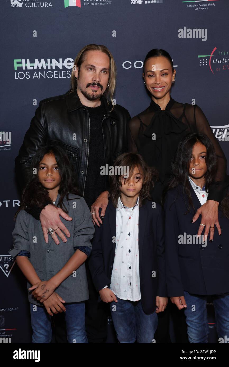 Los Angeles, Ca. 19th Feb, 2025. Marco Perego, Zoe Saldana, Bowie Ezio ...