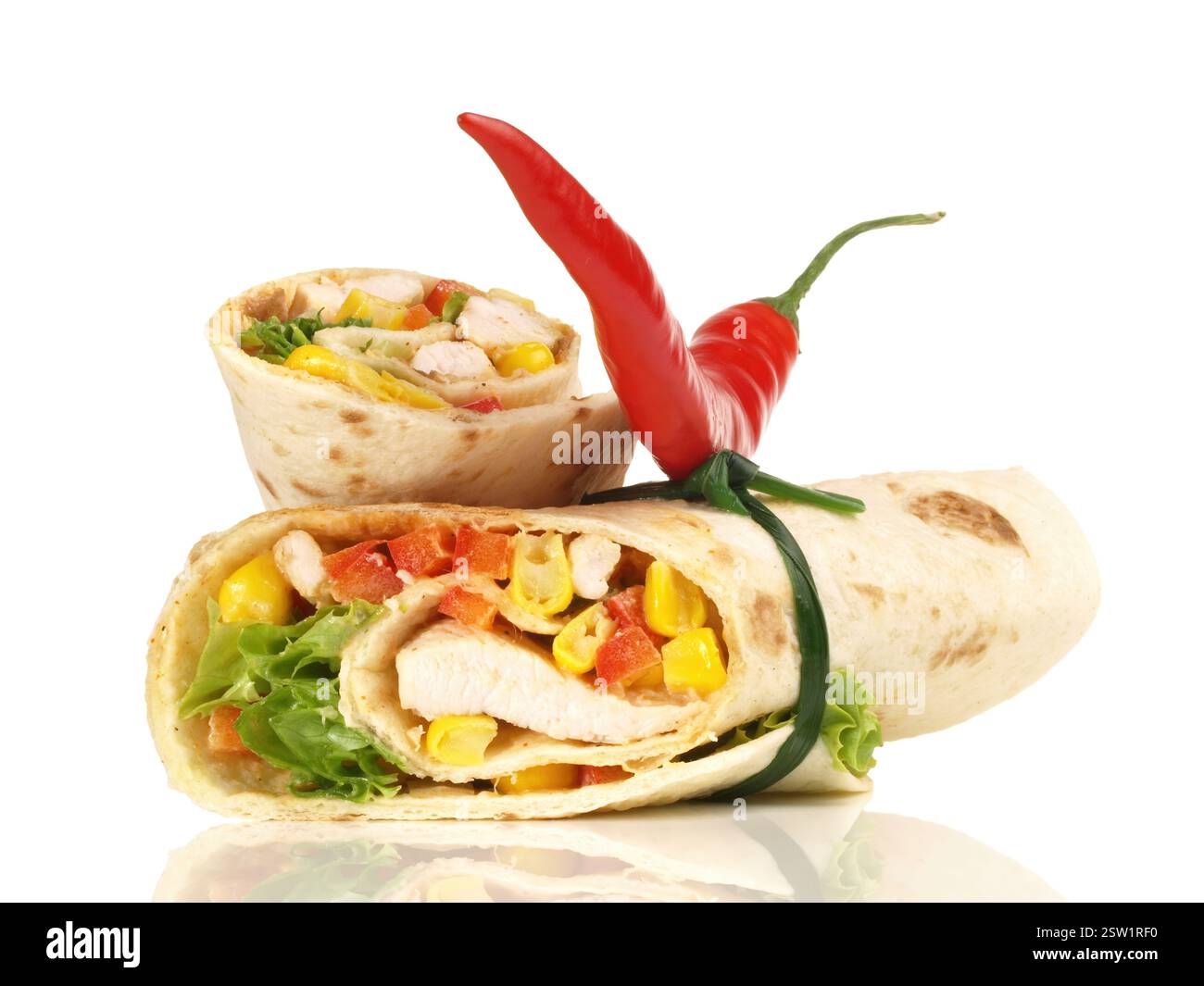 Chicken Wrap on white Background Stock Photo