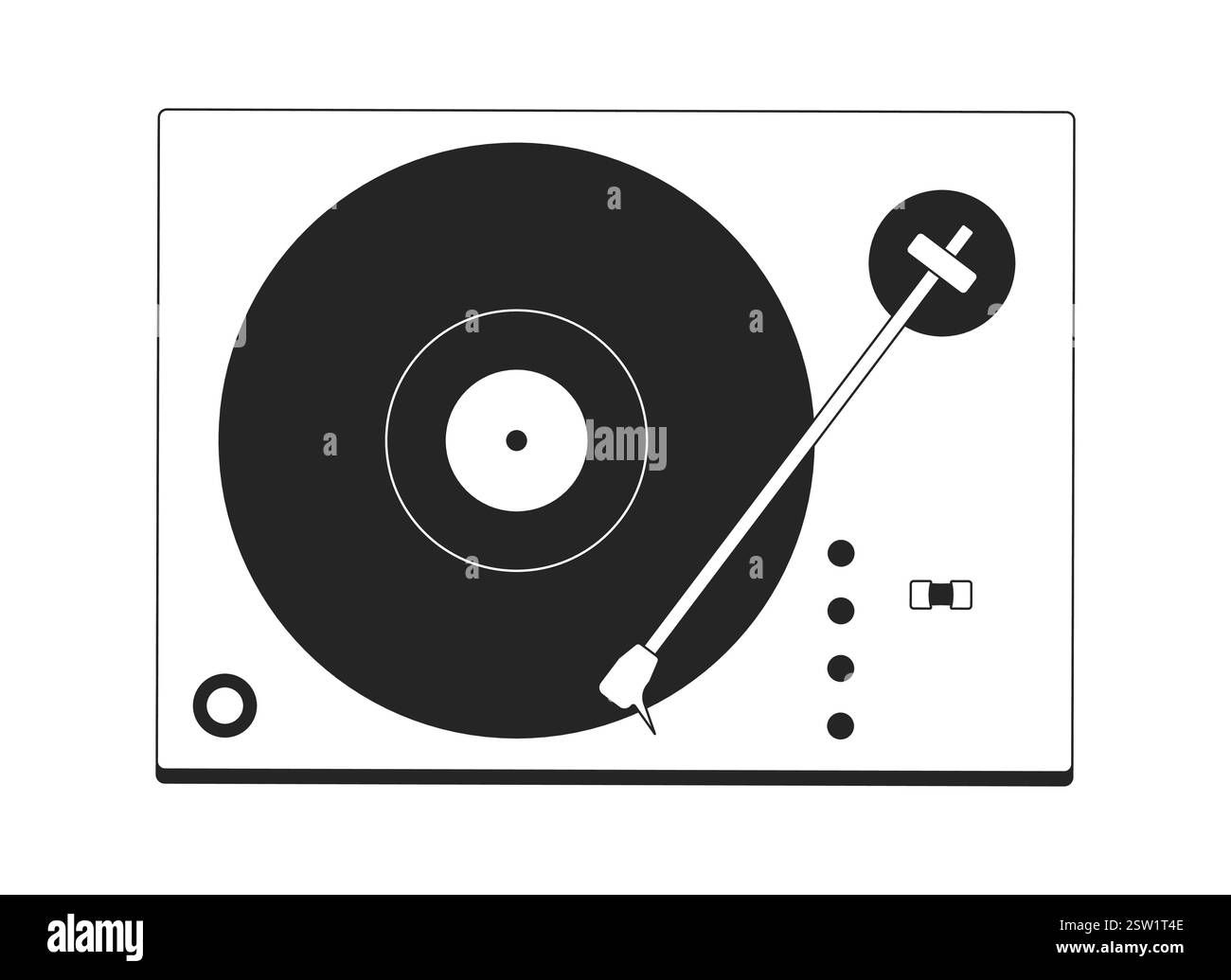 Retro turntable vinyl record black and white 2D line object Stock Vector
