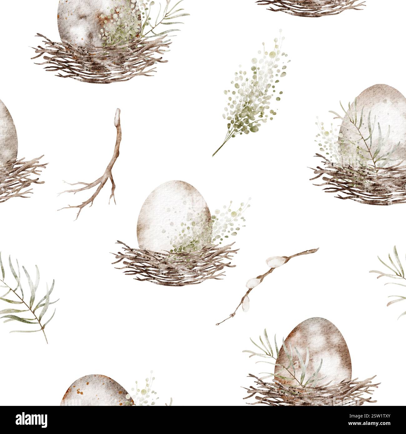 Nest with egg watercolor seamless Easter Pattern. Easter background ...
