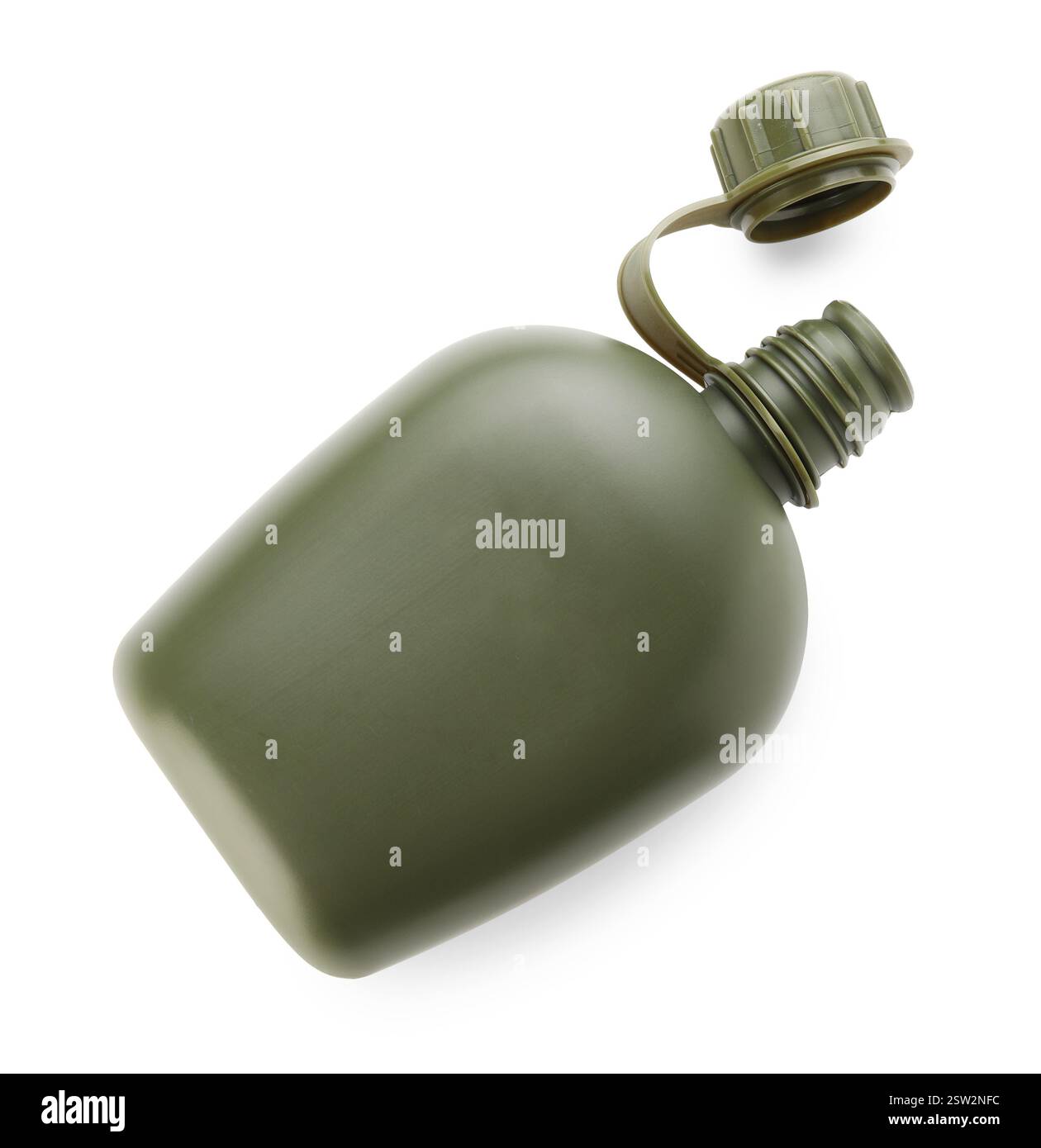 Green plastic canteen isolated on white, top view Stock Photo - Alamy
