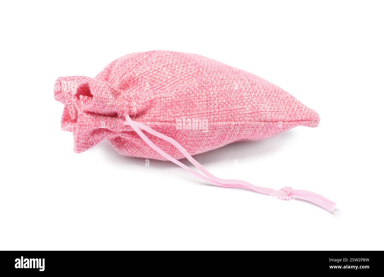 One pink burlap sack isolated on white Stock Photo - Alamy