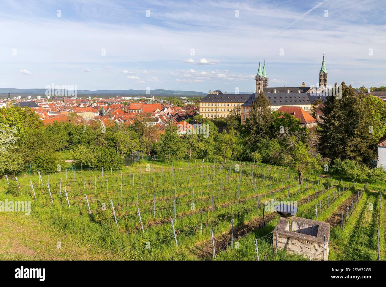 Schöne Aussicht vom Michaelisberg über die Stadt mit Schloss Neue Residenz und Dom, Bamberg, Bayern, Deutschland *** Beautiful view from the Michaelis Stock Photo