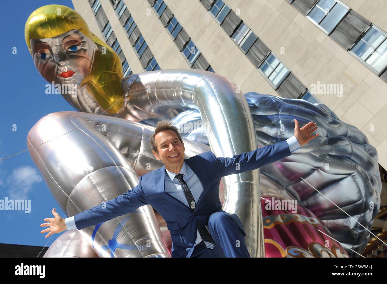 Artist Jeff Koons unveiled his 45 foot tall inflatable sculpture ...
