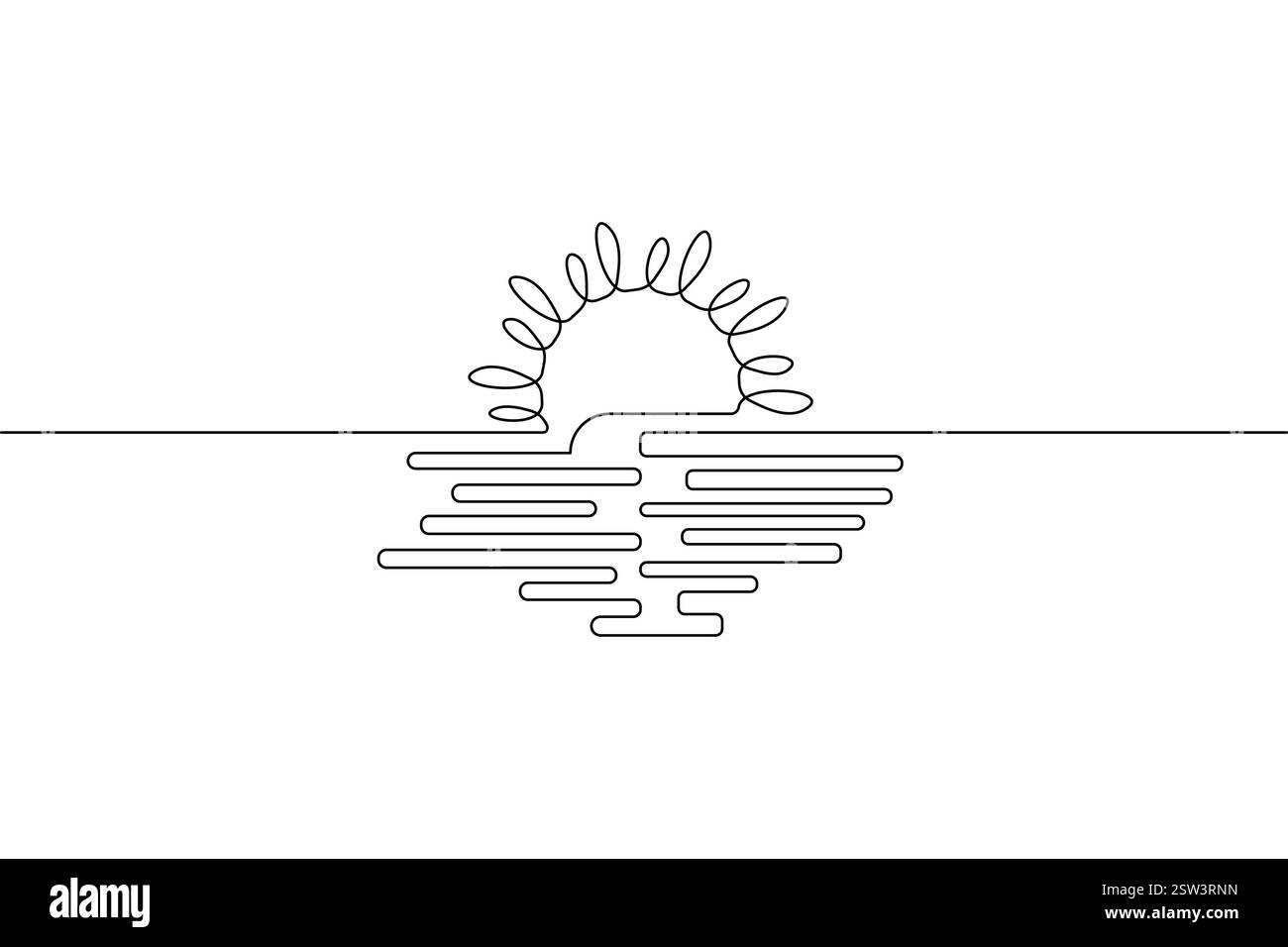 Sundet Line Model Continuous Sunset one line art drawing with outline vector illustration ...
