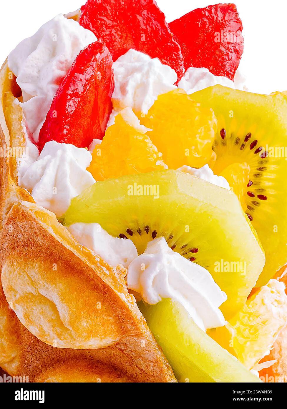 Bubble Waffle with kiwi, and whipped cream strawberry Stock Photo - Alamy