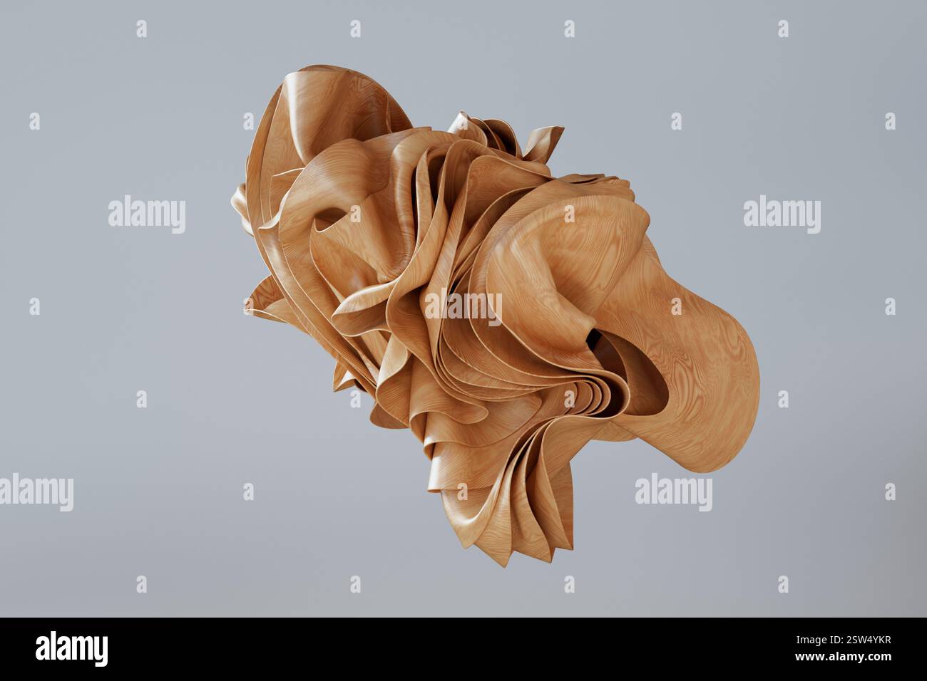 Abstract Wooden Wavy Shape on a white background. 3d Rendering Stock Photo