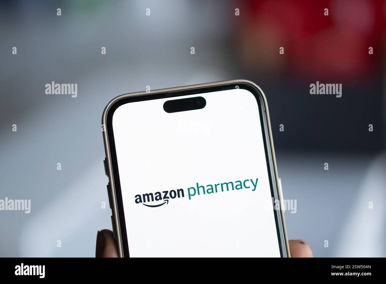 Dhaka, Bangladesh- 25 Sep 2024: Amazon Pharmacy  logo is displayed on smartphone. Stock Photo
