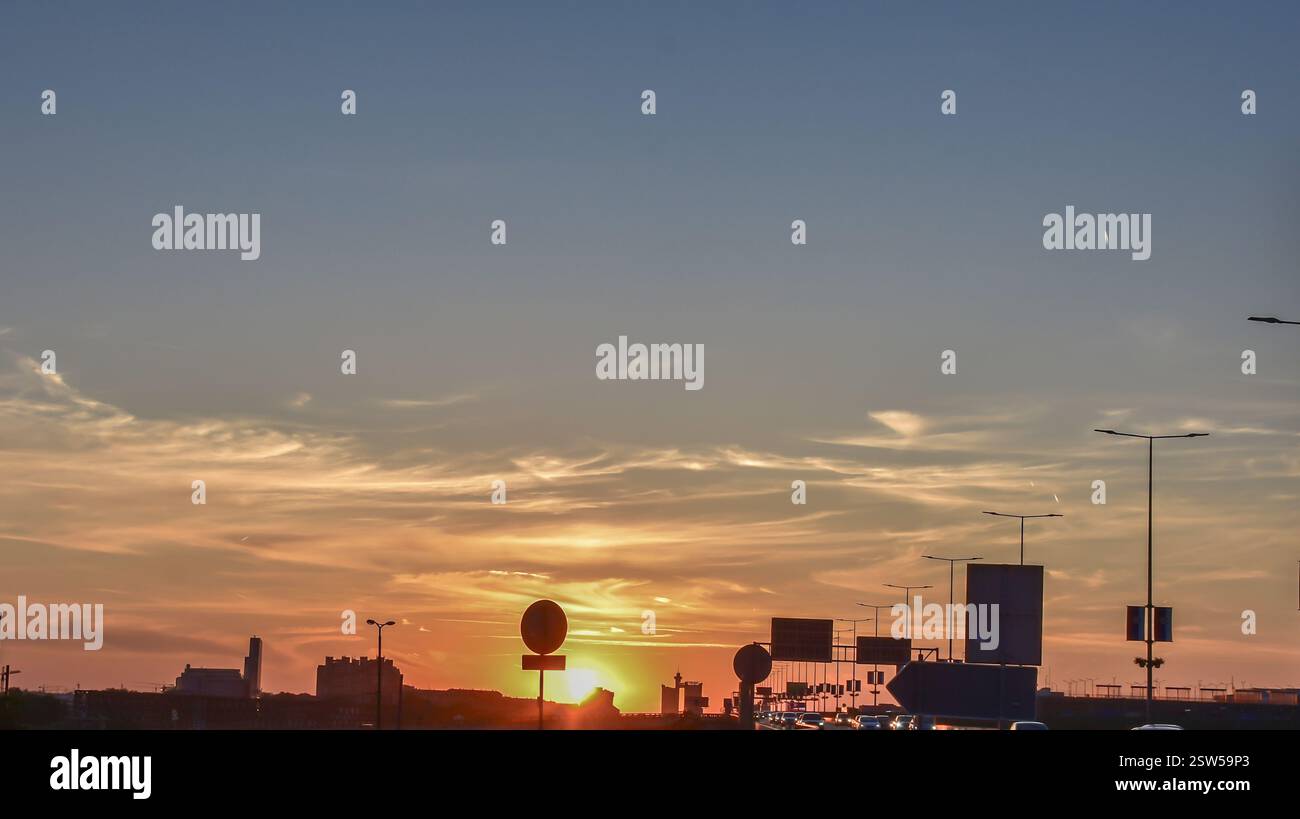 Sunset in Belgrade. Evening in the city. Part of the Mostar loop and ...