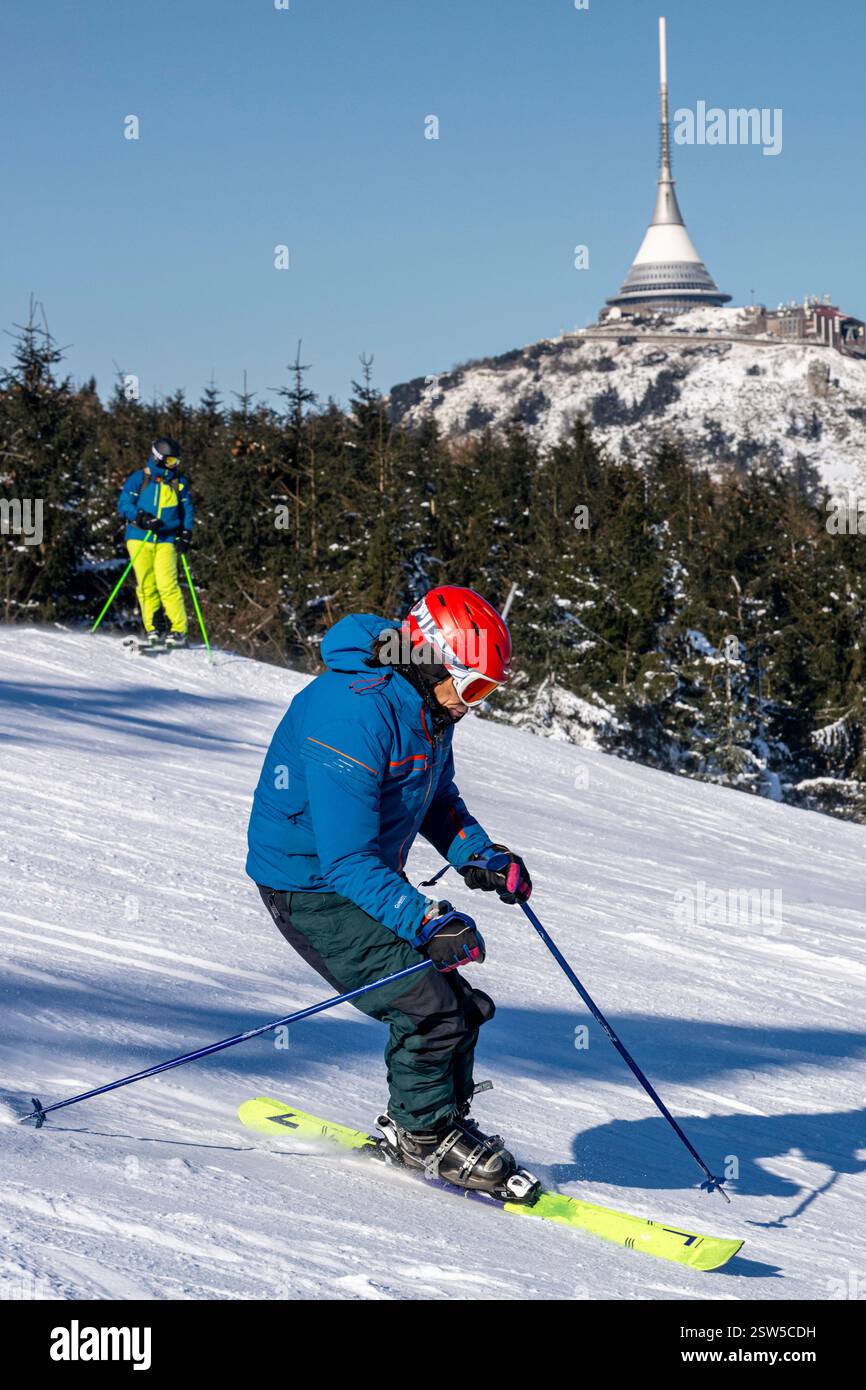 People enjoy winter sports in ski-areal Jested in Liberec, Czech