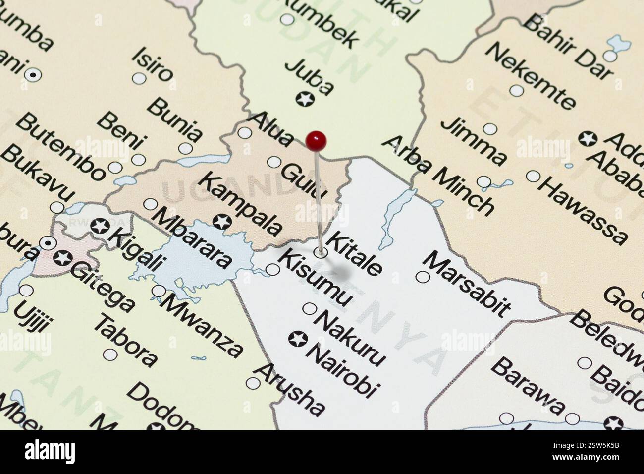 red pin needle into kitale city of kenya political map Stock Photo - Alamy