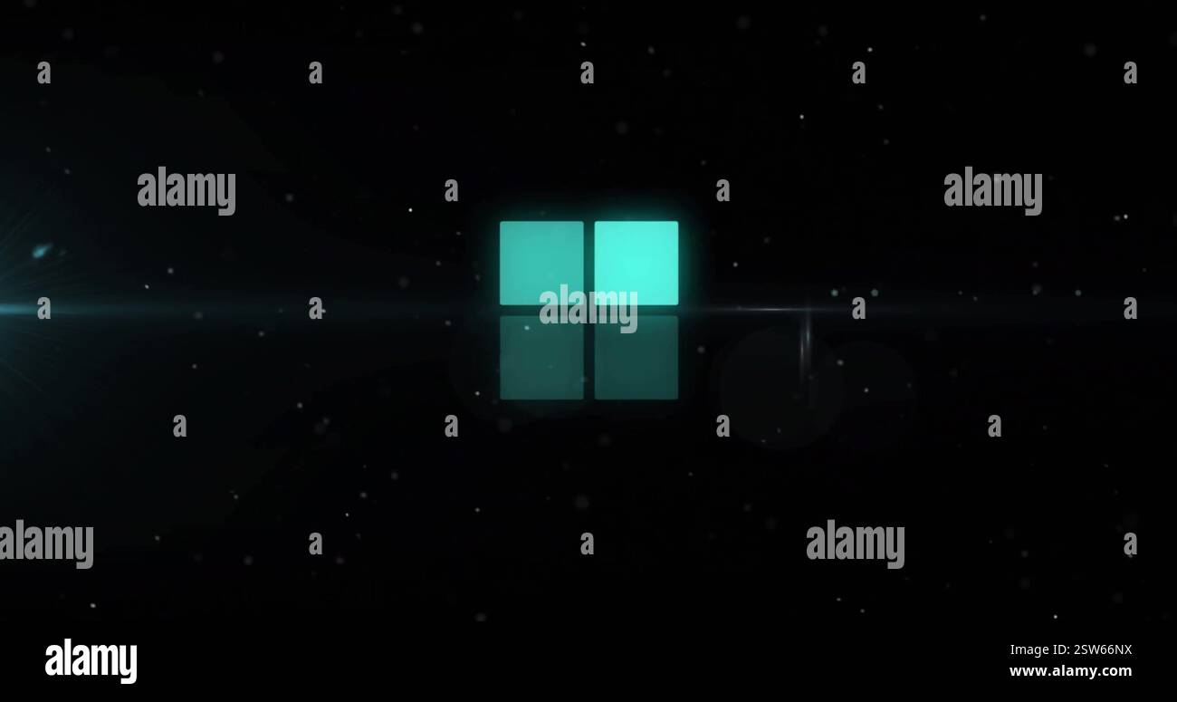 Image of green squares and data processing over dark background Stock Photo