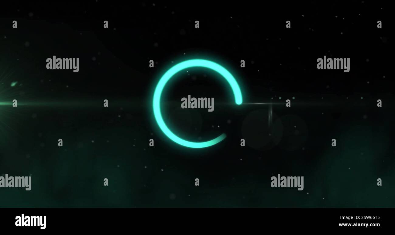 Image of green neon circle and data processing over dark background Stock Photo