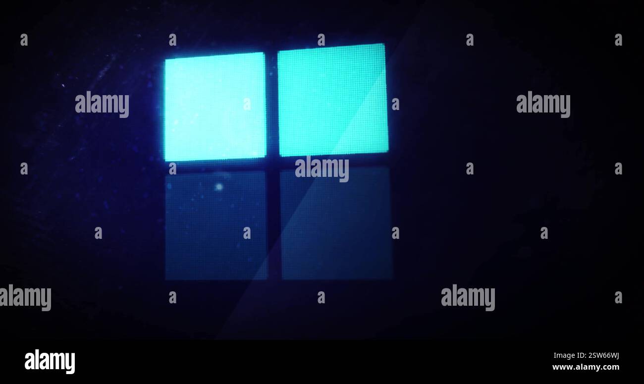 Image of blue squares loading and data processing over dark background Stock Photo