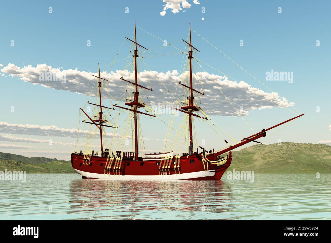 Sailing frigate at anchor Stock Photo - Alamy