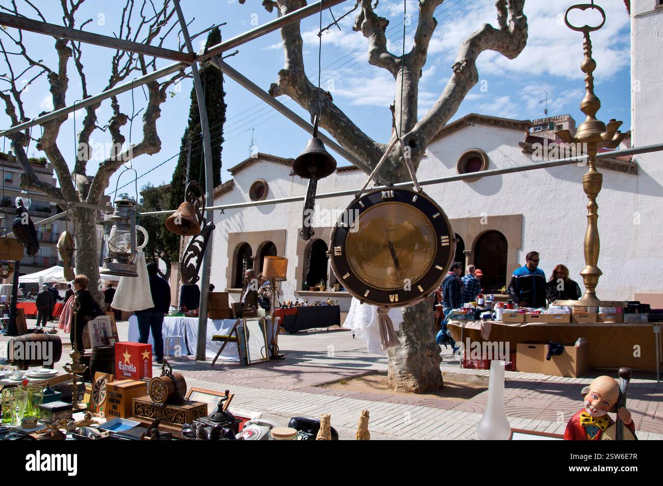 Flea Market, traditional Mercadillo in la Riera, Arenys de Mar, Maresme ...