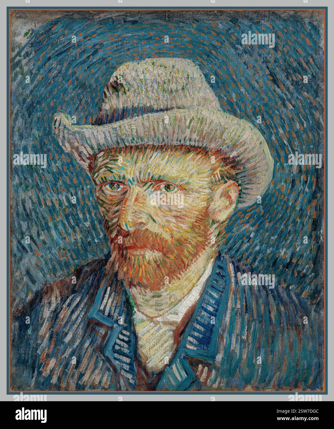 VAN GOGH self portrait Painting by Vincent van Gogh, 1887. Self-Portrait with Grey Felt Hat Stock Photo