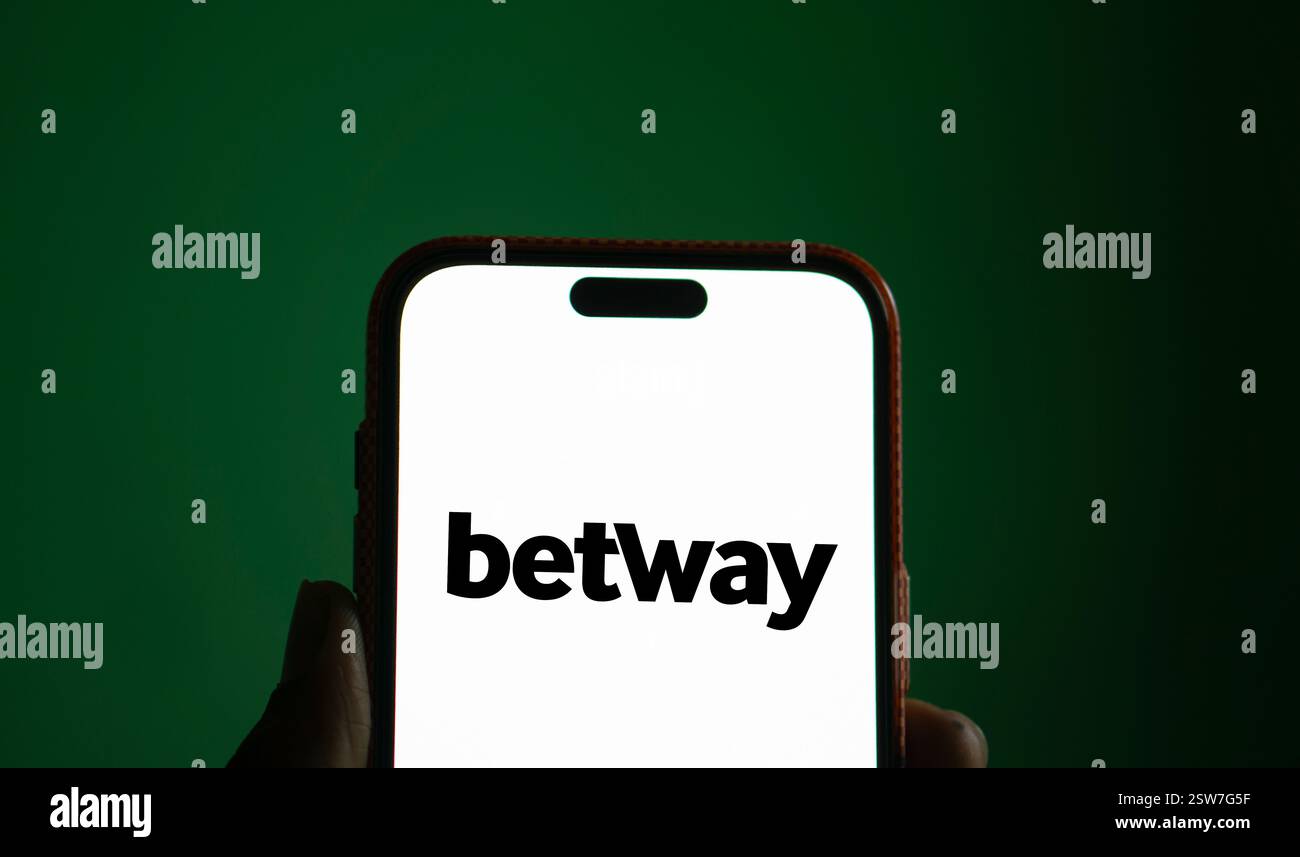 Dhaka, Bangladesh- 15 Oct 2024: Betway logo is displayed on smartphone. Stock Photo