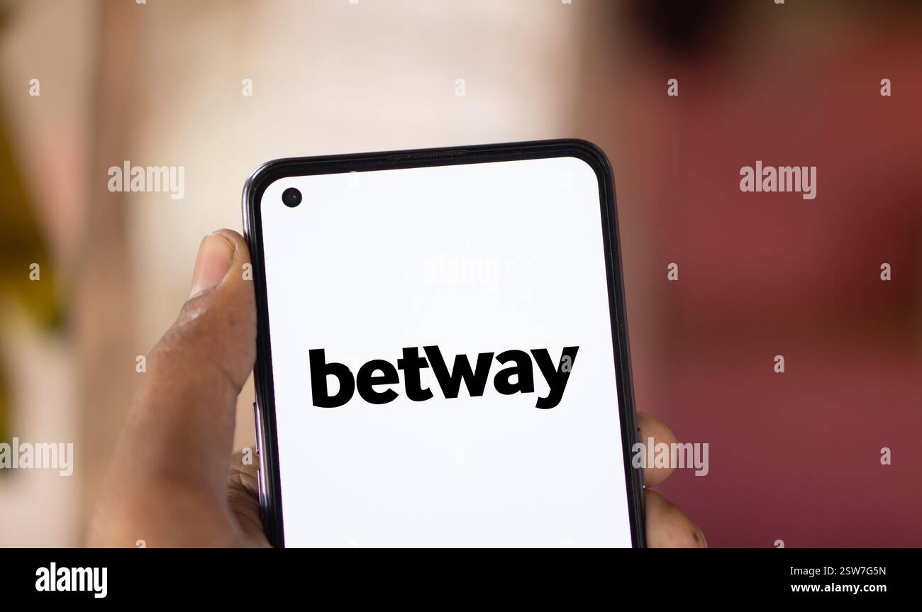 Dhaka, Bangladesh- 15 Oct 2024: Betway logo is displayed on smartphone. Stock Photo