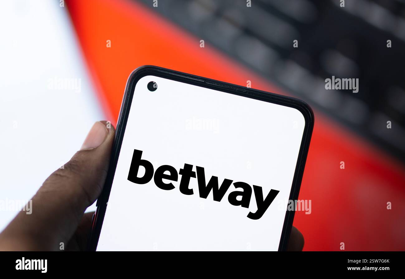 Dhaka, Bangladesh- 15 Oct 2024: Betway logo is displayed on smartphone. Stock Photo