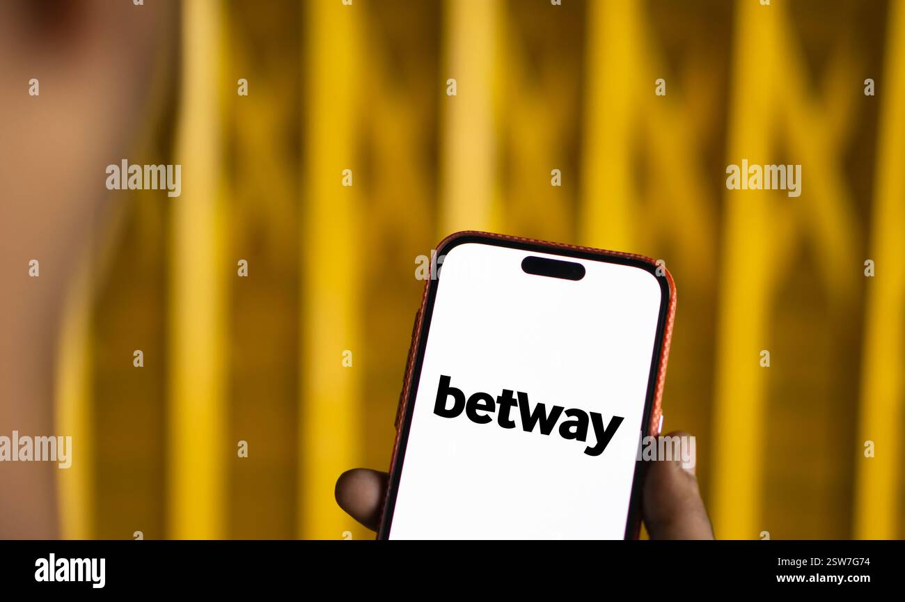 Dhaka, Bangladesh- 15 Oct 2024: Betway logo is displayed on smartphone. Stock Photo