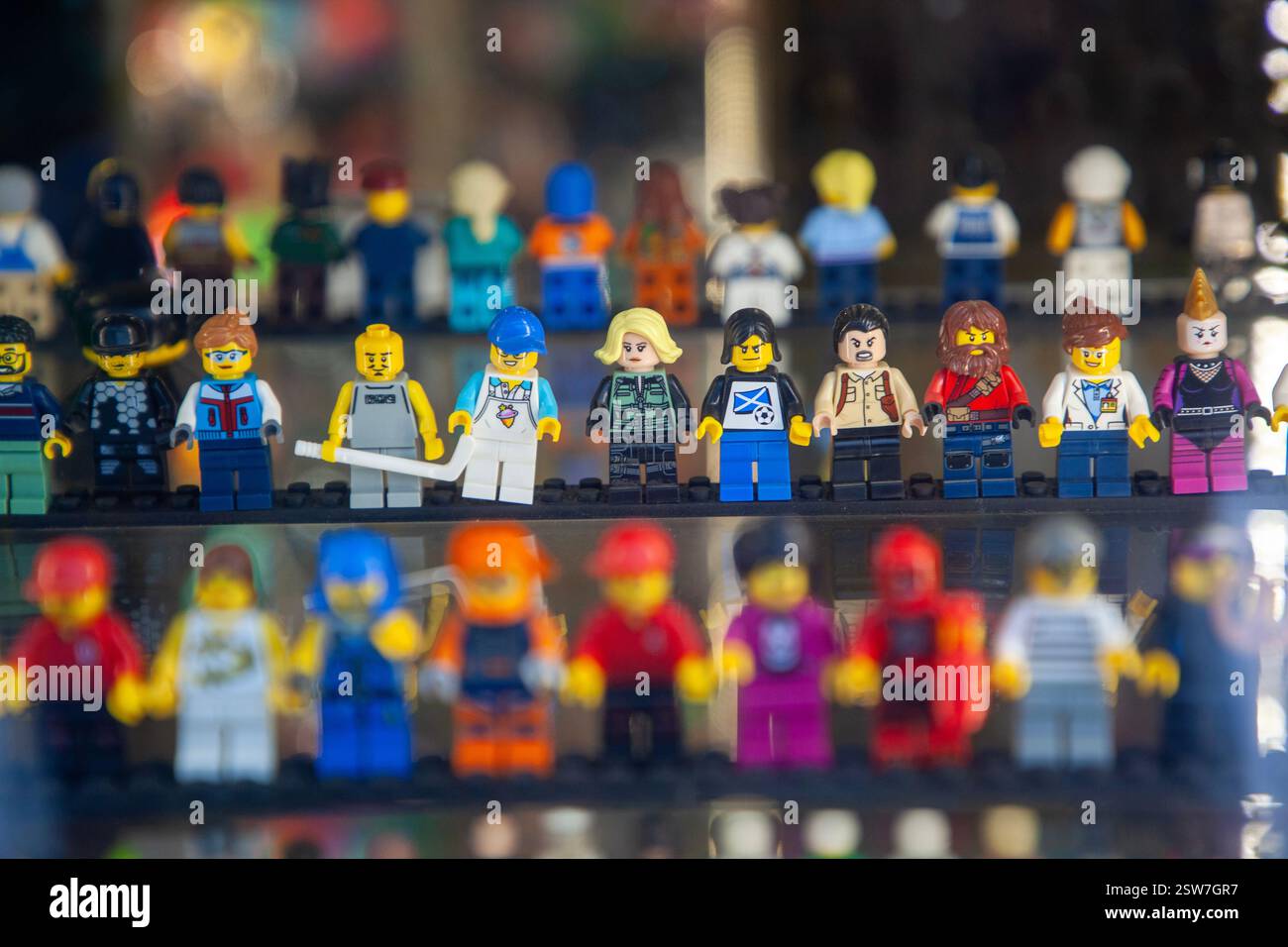 Lego Minifigues on display in a shop Stock Photo