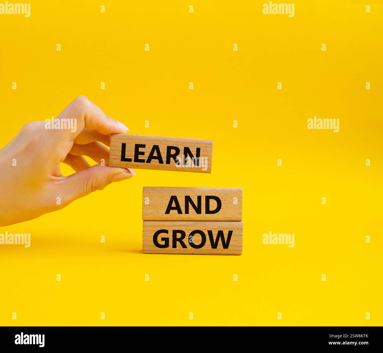 Learn and grow symbol. Concept words Learn and grow on wooden blocks ...