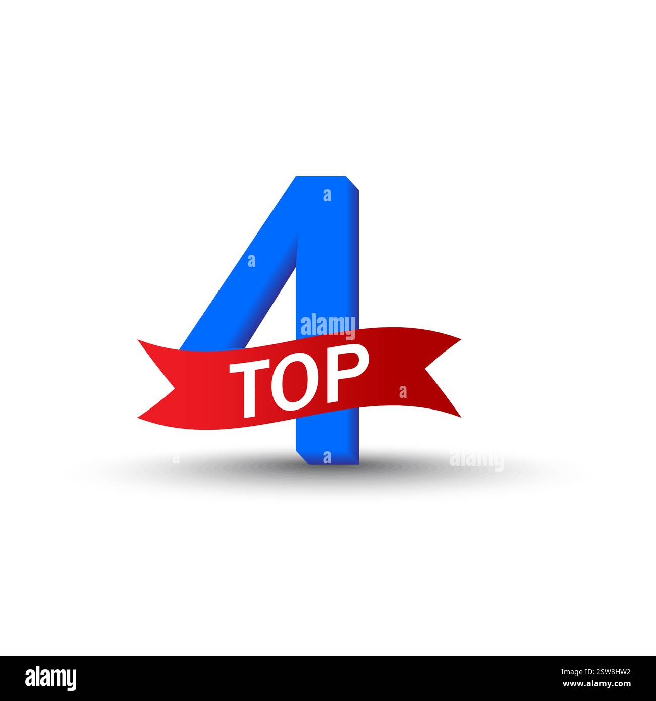 Blue four figure. Red TOP ribbon. Simple numeric shape. Vector ranking icon. Stock Vector