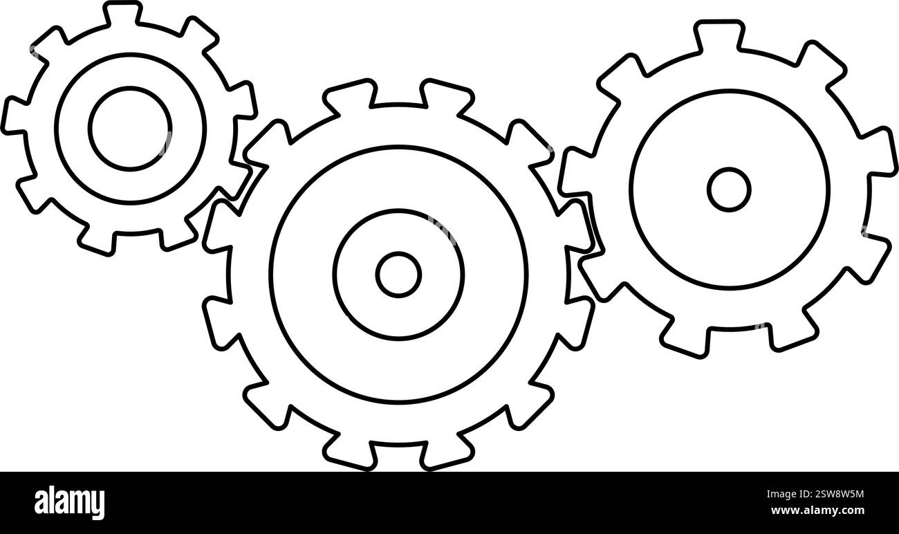 Group of cogwheels outline icon symbol working together symbolizing teamwork Stock Vector