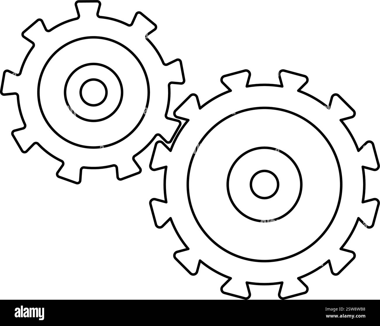 outline Icon symbol of Interlocking gears symbolizing teamwork vector illustration Stock Vector