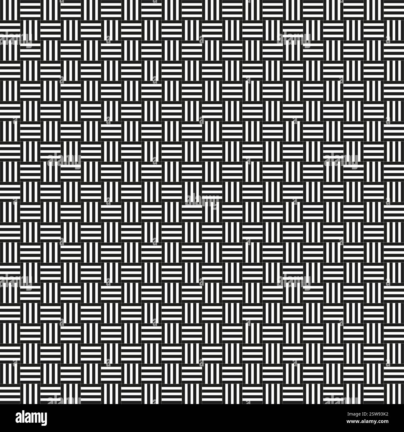 Woven texture pattern. Black geometric background. Interlaced square design. Vector seamless grid. Stock Vector
