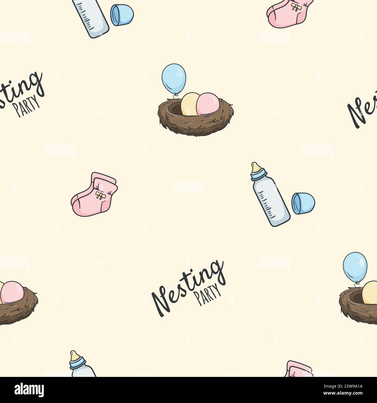 Seamless pattern nesting party. Vector endless background with nest and ...