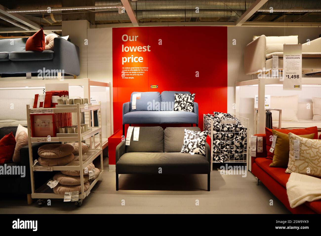 Interior view of IKEA store, the world’s largest furniture retailer, selling ready-to-assemble ...