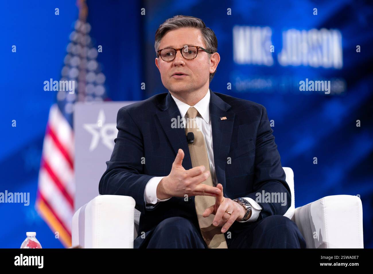 Speaker of the House Mike Johnson, RLa., speaks at the Conservative