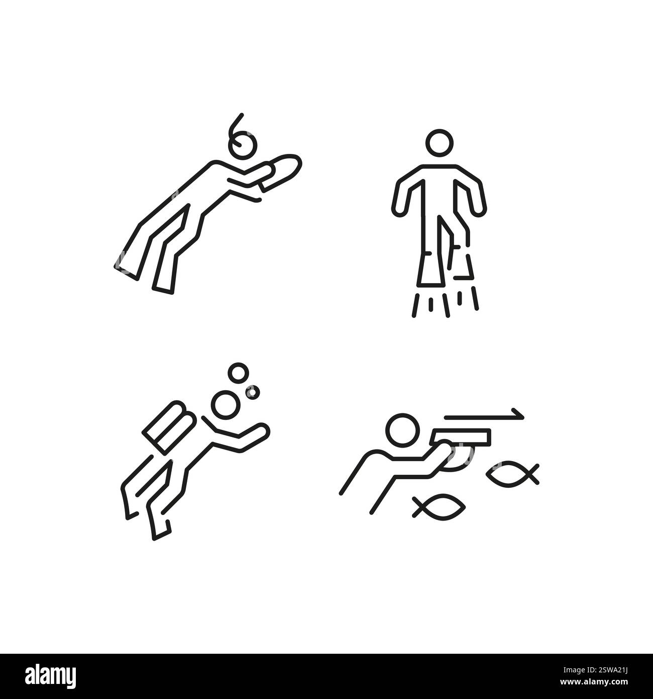 Diving Icons Set Stock Vector