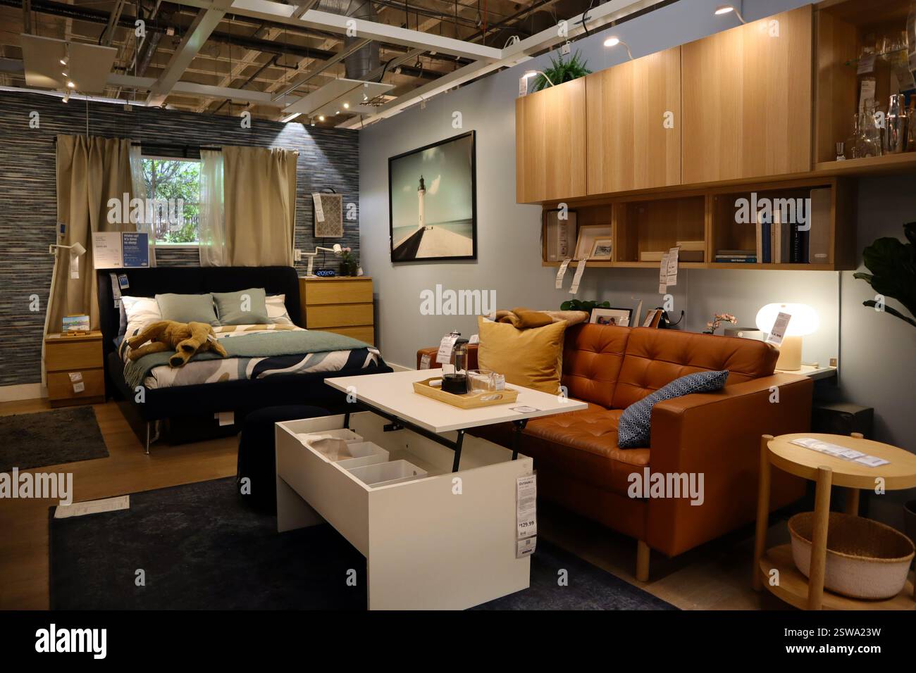 Interior view of IKEA store, the world’s largest furniture retailer, selling ready-to-assemble ...