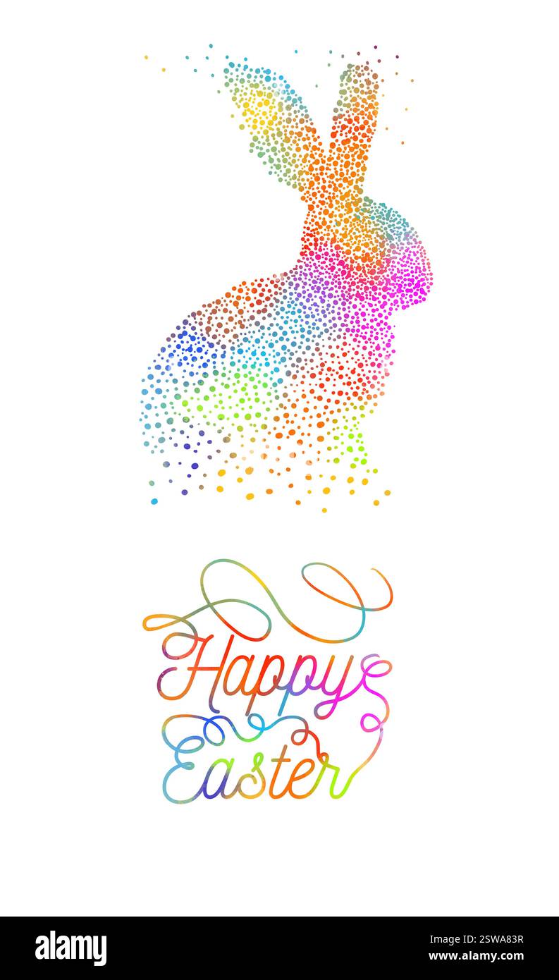 Happy Easter. Colored Bunny. hand drawn. Not AI, Vector illustration Stock Vector
