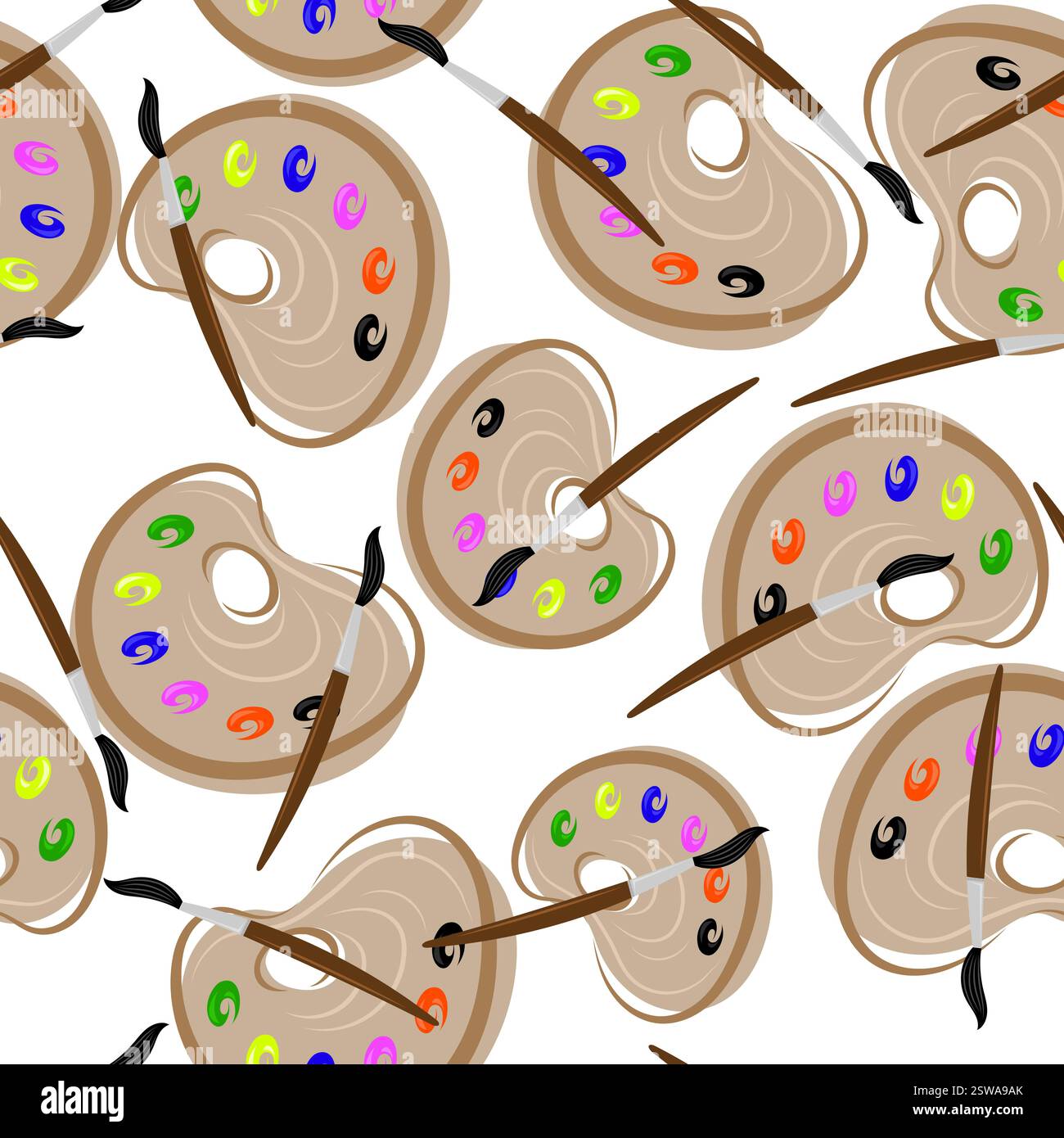 Vector Paintbrush and Paints Icon Seamless Pattern on White Background Stock Vector
