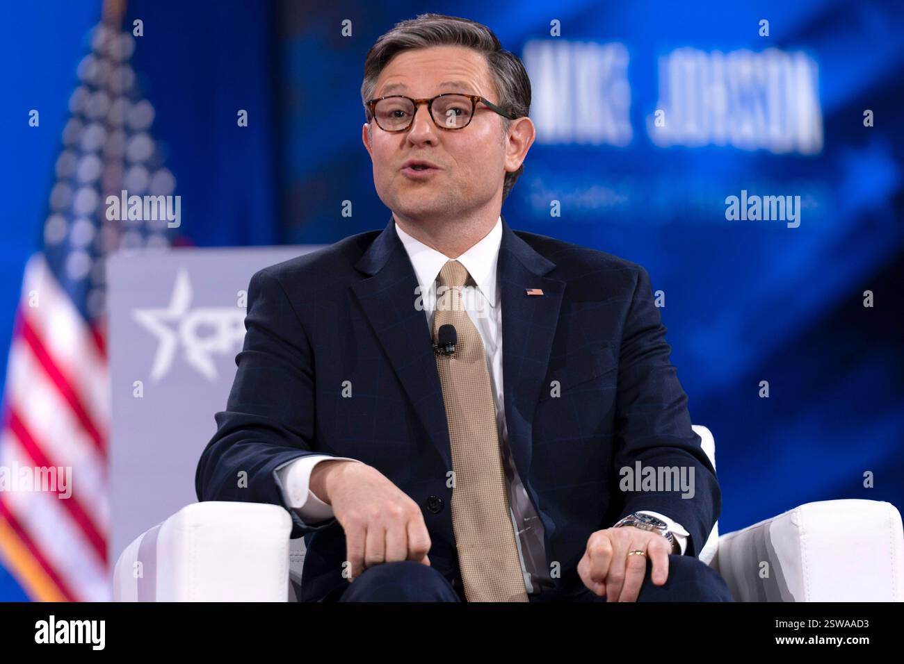 Speaker of the House Mike Johnson, RLa., speaks at the Conservative