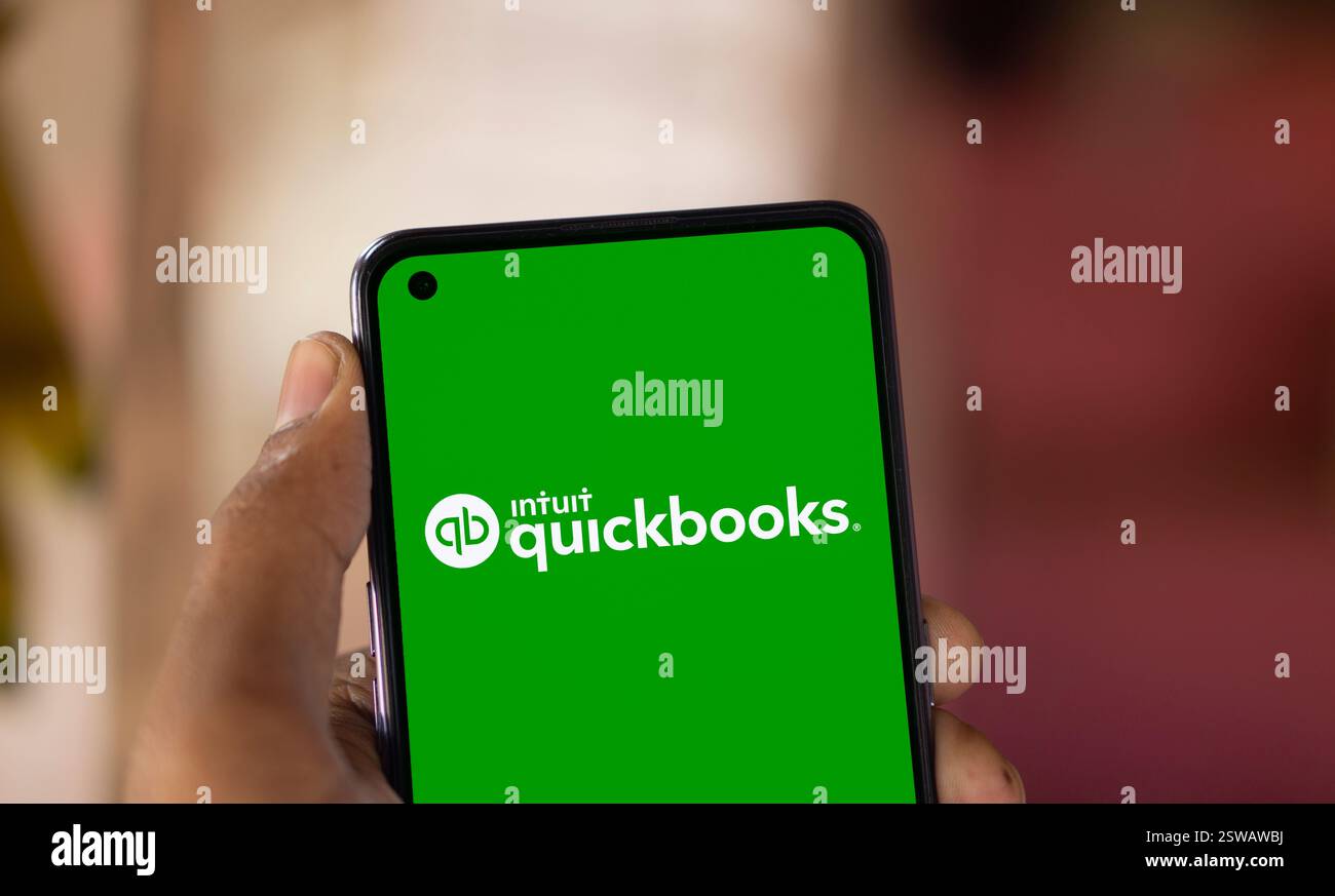 Dhaka, Bangladesh- 15 Oct 2024: Intuit quickbooks logo is displayed on smartphone. QuickBooks is an accounting software. Stock Photo
