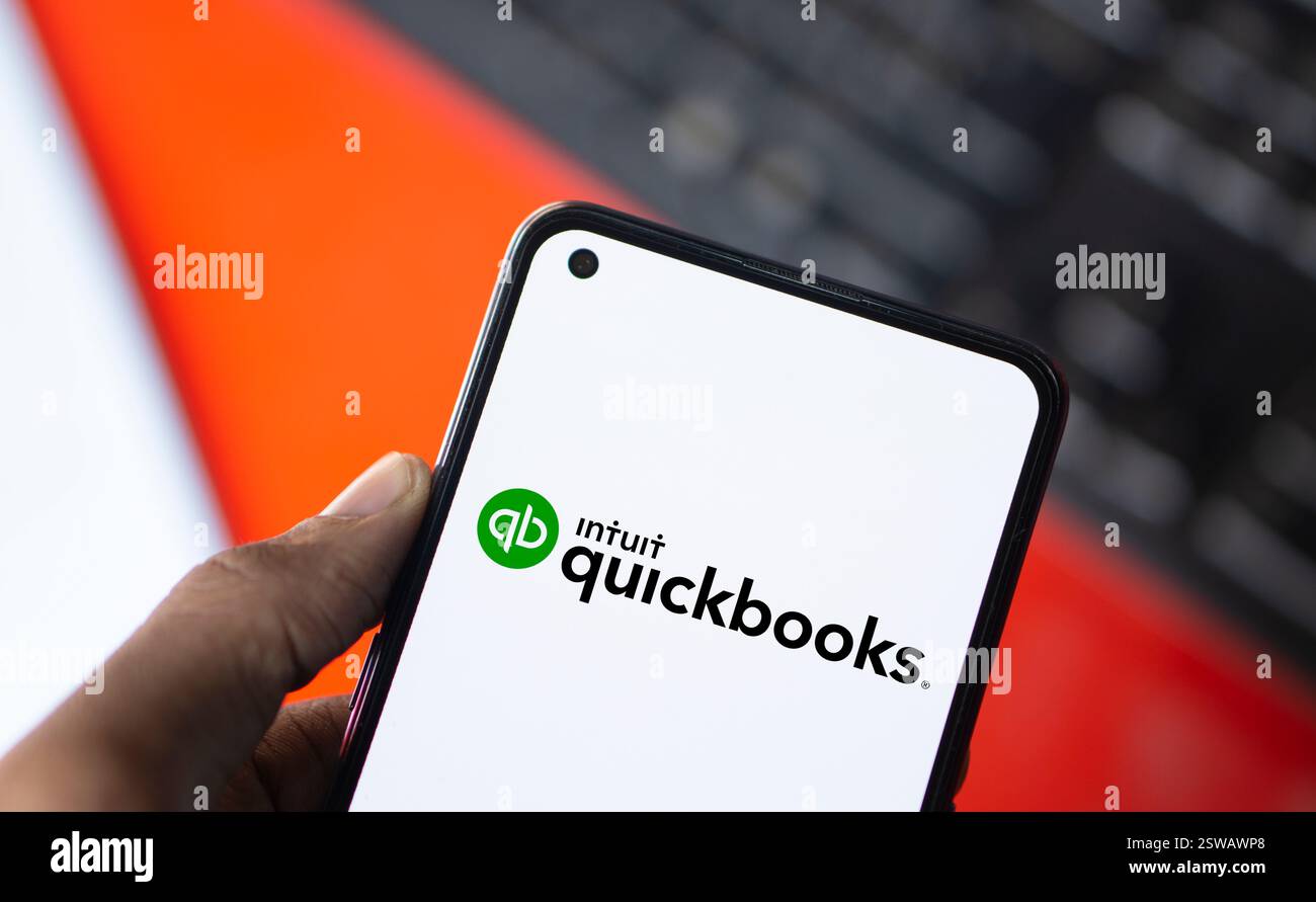 Dhaka, Bangladesh- 15 Oct 2024: Intuit quickbooks logo is displayed on smartphone. QuickBooks is an accounting software. Stock Photo